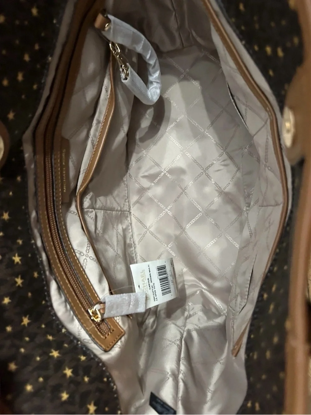 Michael Kors Brown Tote with Gold Star Print